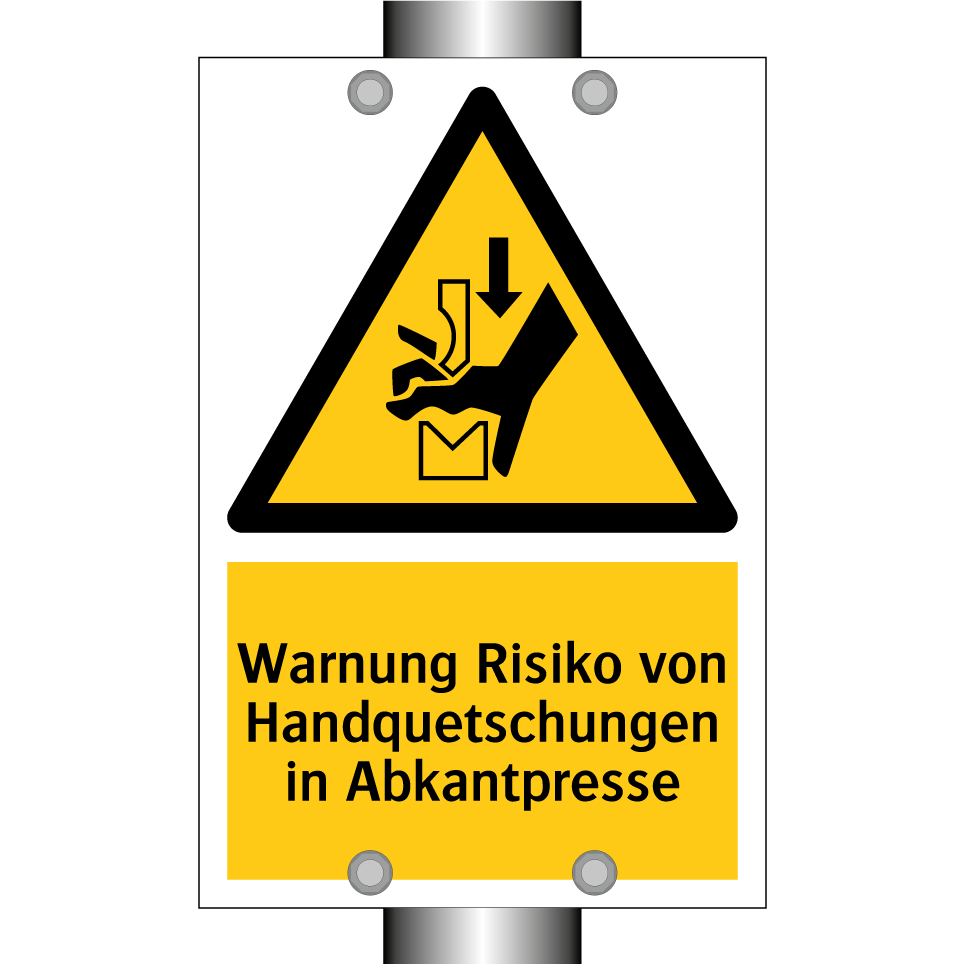 Warnung Risiko von Handquetschungen in Abkantpresse