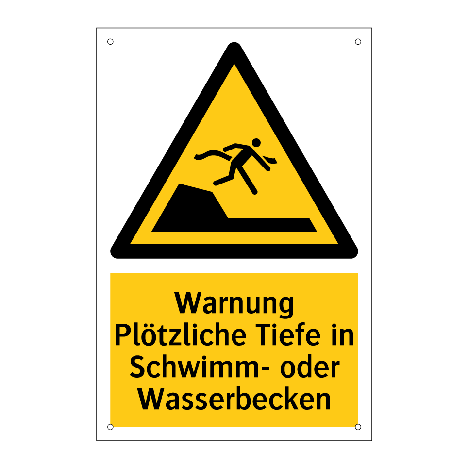 Warnung Plötzliche Tiefe in Schwimm- oder Wasserbecken
