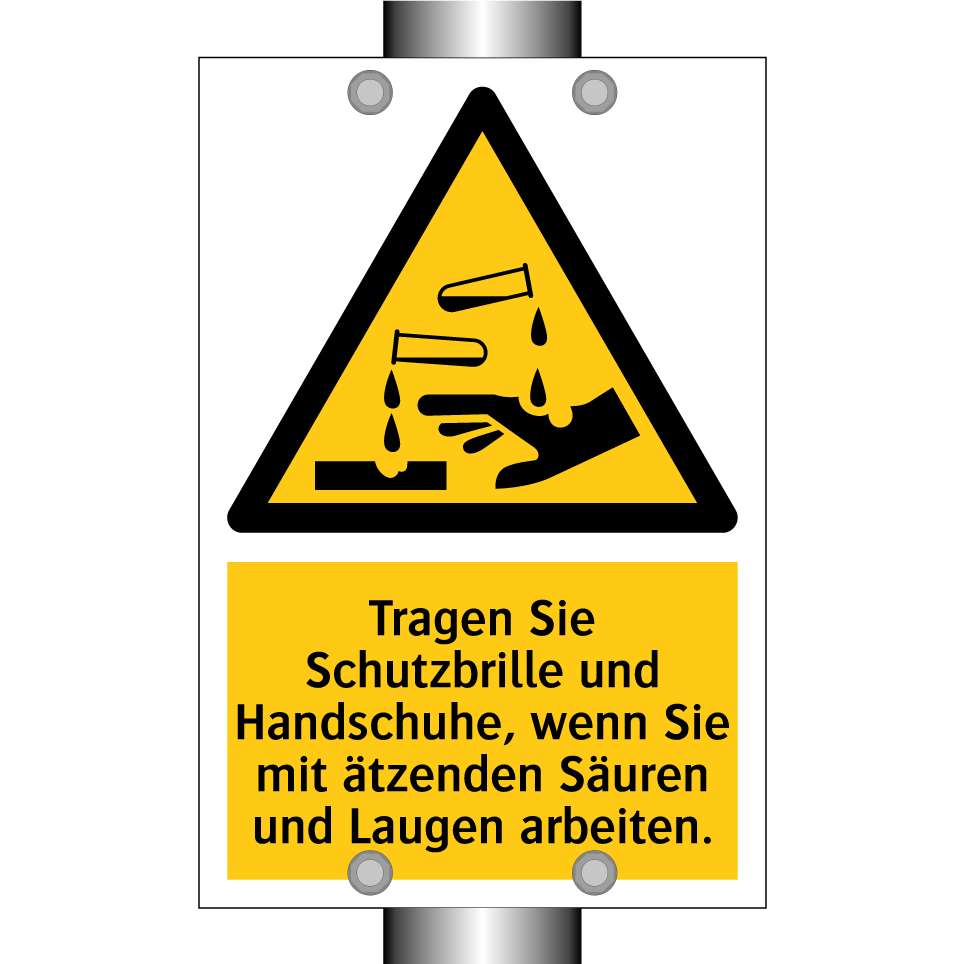 Tragen Sie Schutzbrille und Handschuhe, wenn Sie mit ätzenden Säuren und Laugen arbeiten.