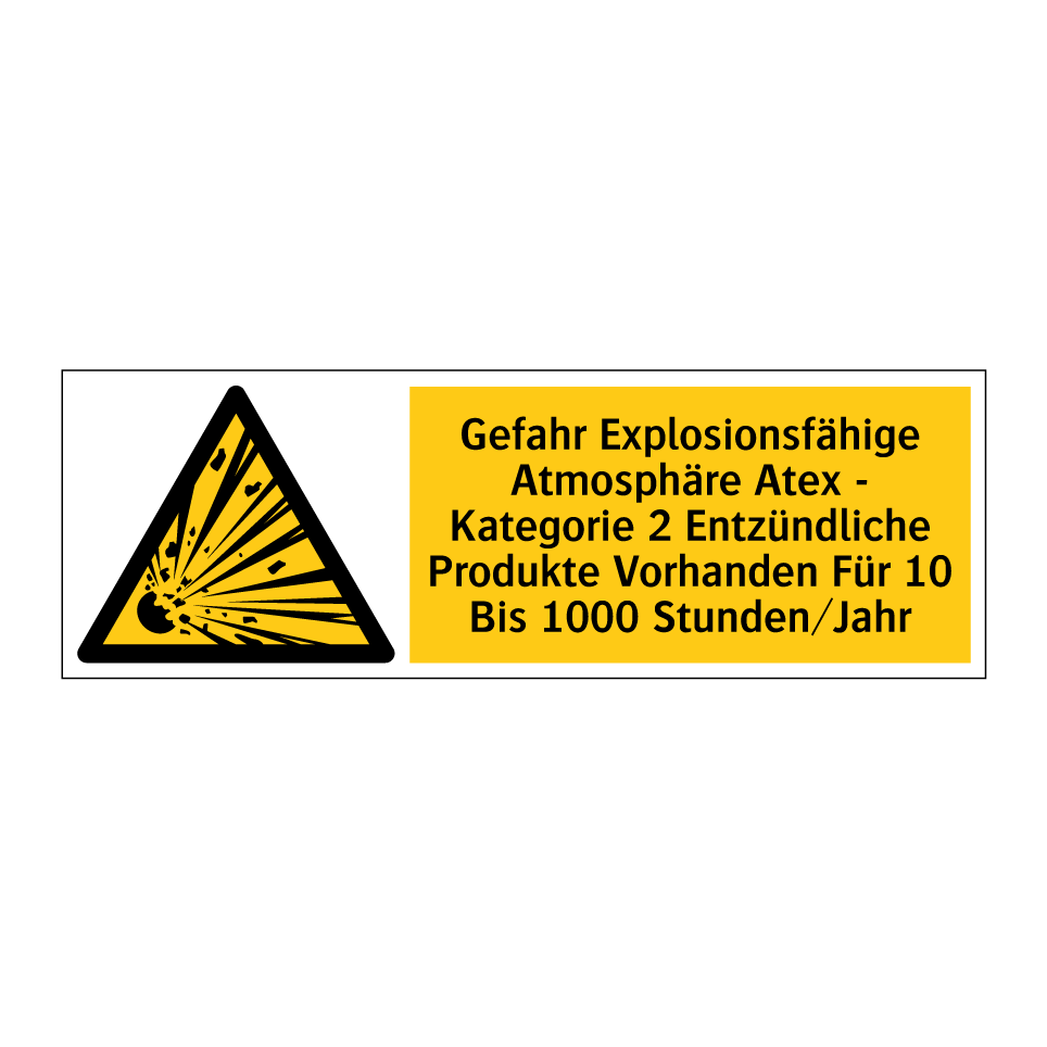 Gefahr Explosionsfähige Atmosphäre Atex - Kategorie 2 Entzündliche Produkte Vorhanden Für 10 Bis 1000 Stunden/Jahr