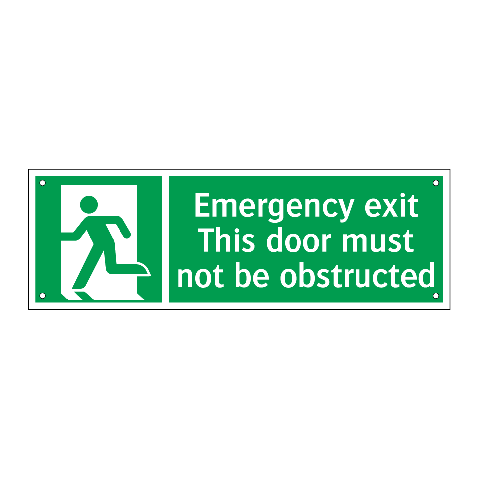 Emergency exit This door must not be obstructed
