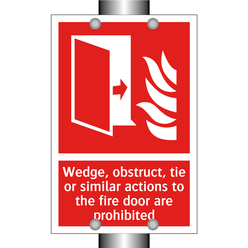 Wedge, obstruct, tie or similar actions to the fire door are prohibited