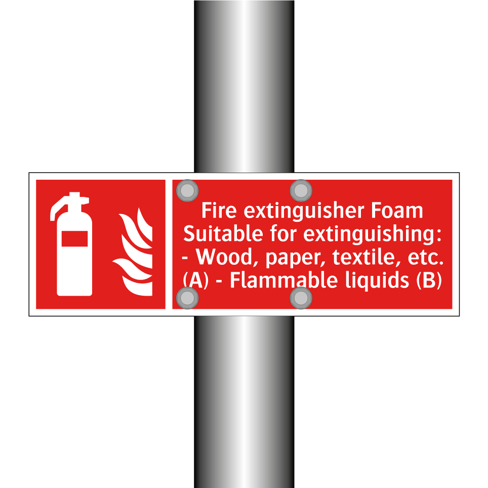 Fire extinguisher Foam Suitable for extinguishing: - Wood, paper, textile, etc. (A) - Flammable liquids (B)