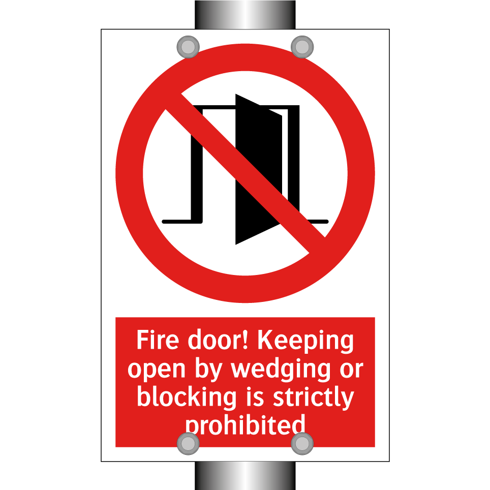 Fire door! Keeping open by wedging or blocking is strictly prohibited