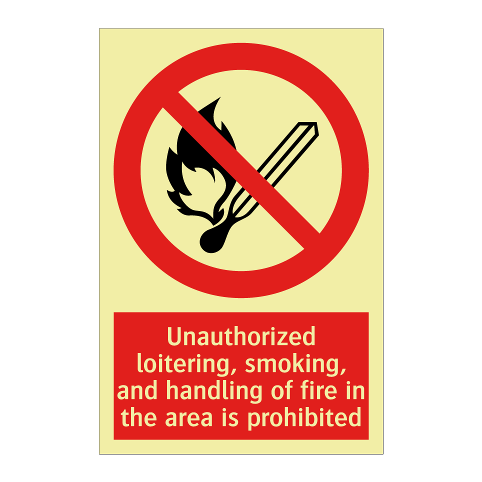 Unauthorized loitering, smoking, and handling of fire in the area is prohibited