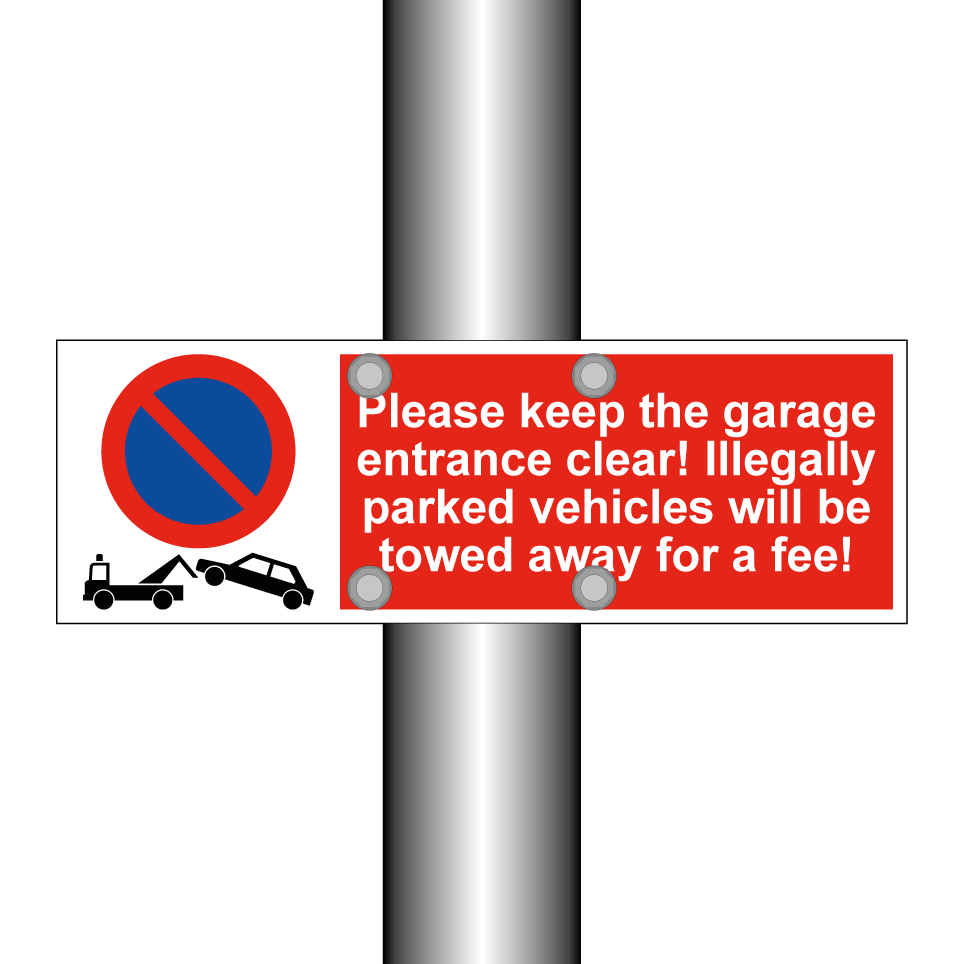 Please keep the garage entrance clear! Illegally parked vehicles will be towed away for a fee!