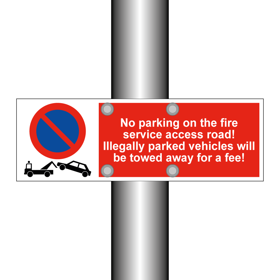 No parking on the fire service access road! Illegally parked vehicles will be towed away for a fee!