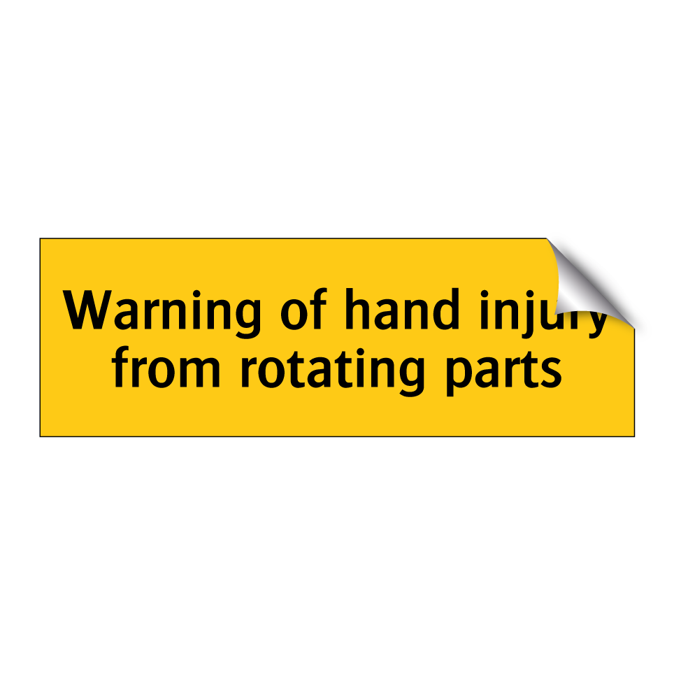 Warning of hand injury from rotating parts