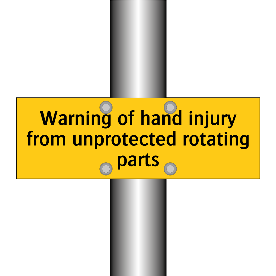 Warning of hand injury from unprotected rotating parts