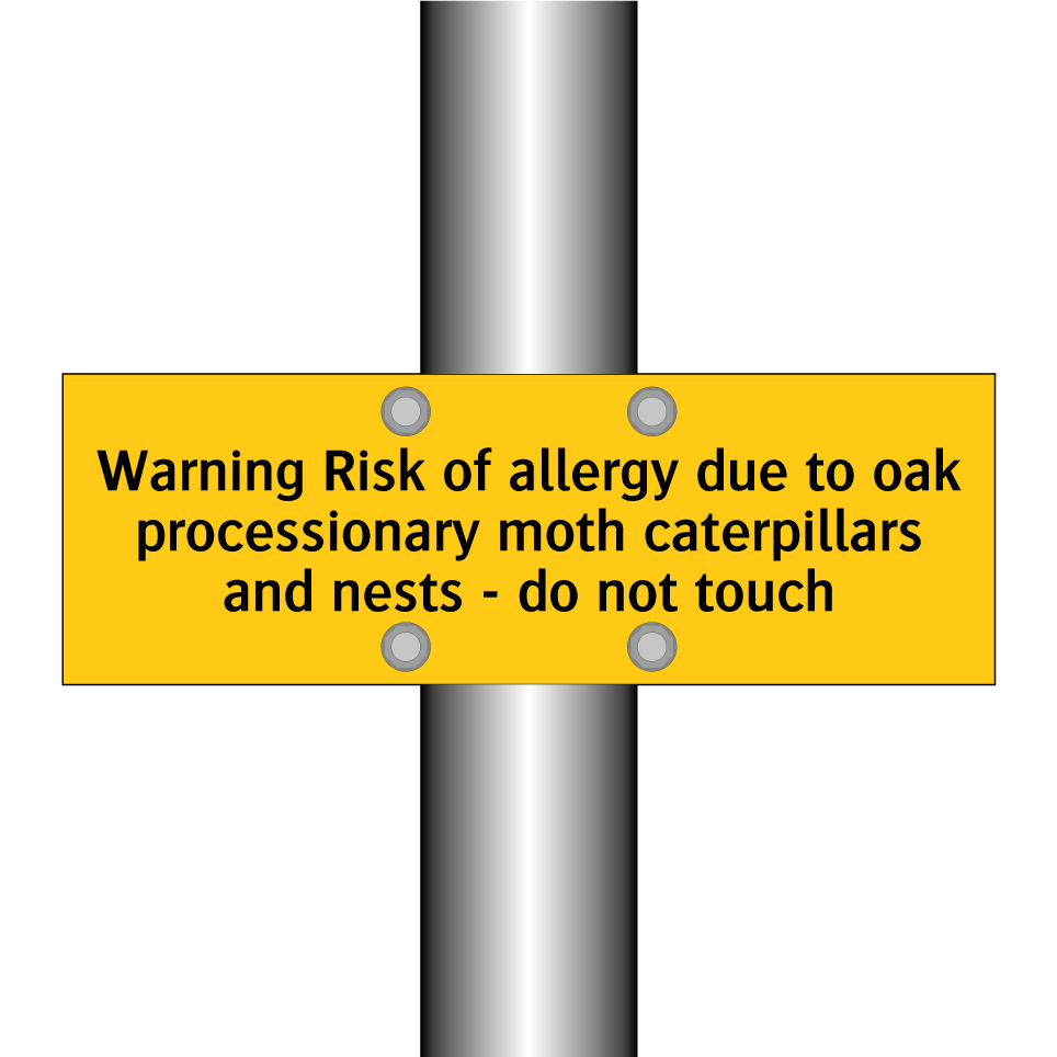 Warning Risk of allergy due to oak processionary moth caterpillars and nests - do not touch