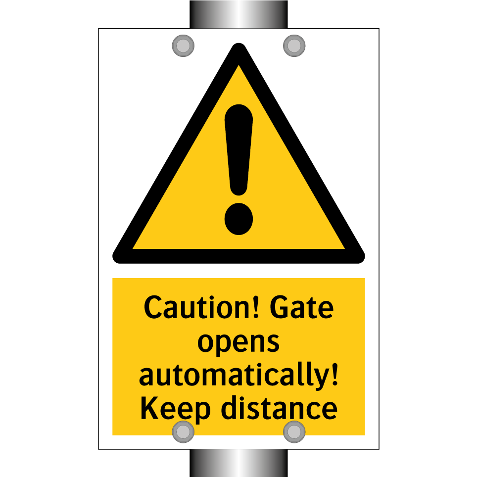 Caution! Gate opens automatically! Keep distance