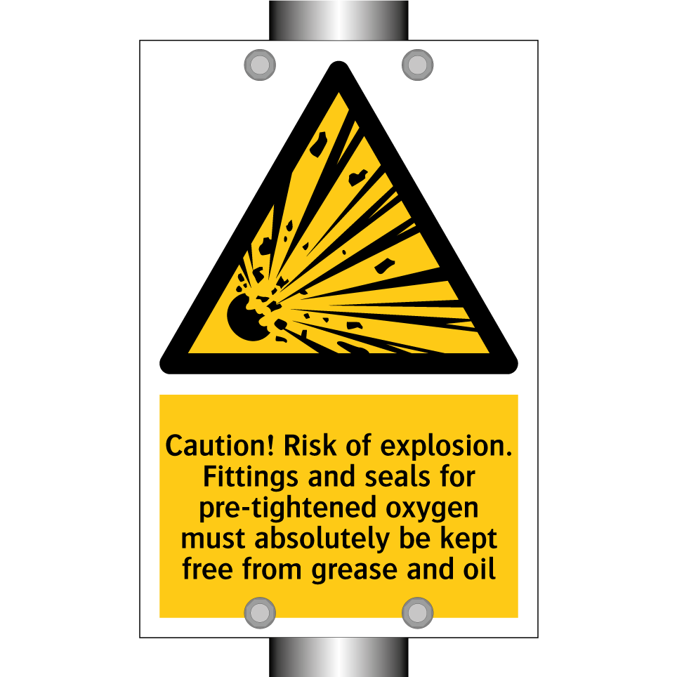 Caution! Risk of explosion. Fittings and seals for pre-tightened oxygen must absolutely be kept free from grease and oil