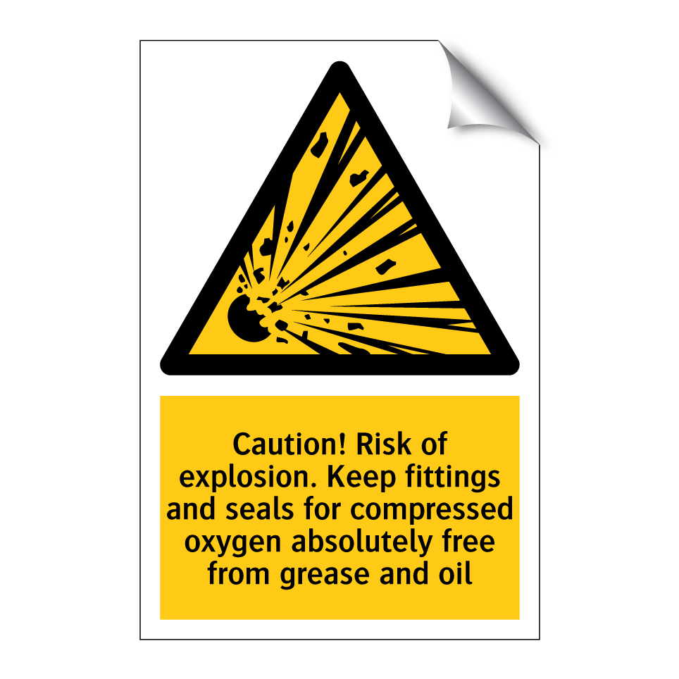 Caution! Risk of explosion. Keep fittings and seals for compressed oxygen absolutely free from grease and oil