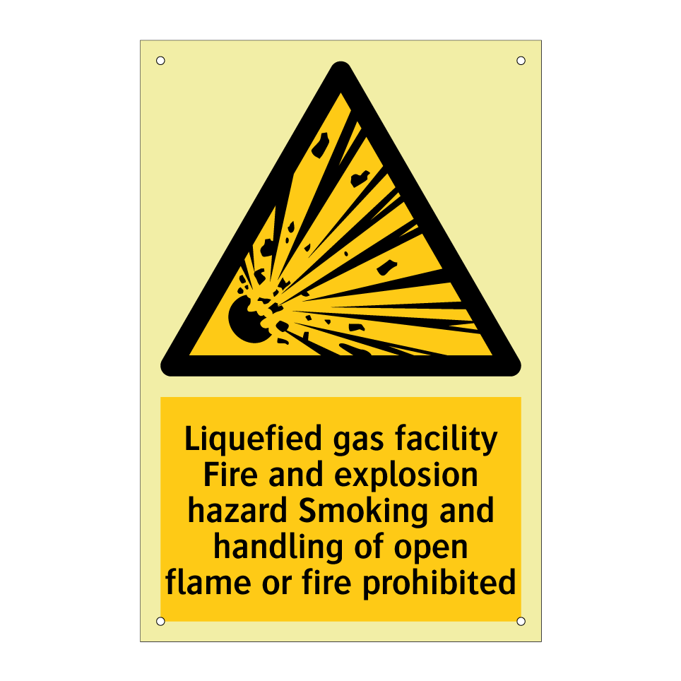 Liquefied gas facility Fire and explosion hazard Smoking and handling of open flame or fire prohibited