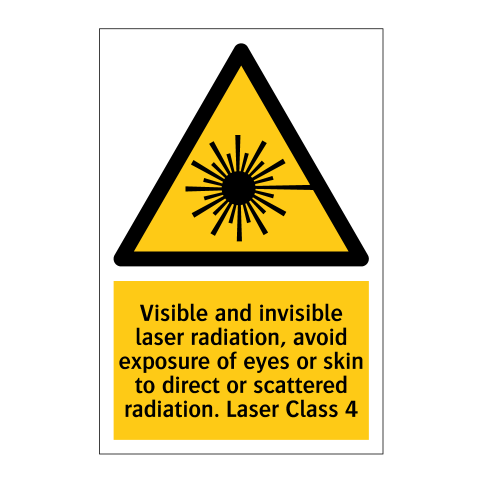 Visible and invisible laser radiation, avoid exposure of eyes or skin to direct or scattered radiation. Laser Class 4