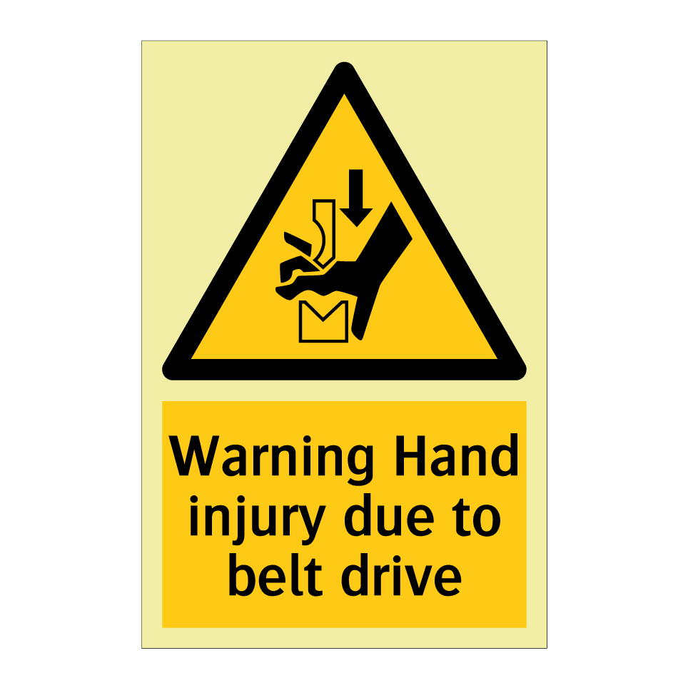 Warning Hand injury due to belt drive
