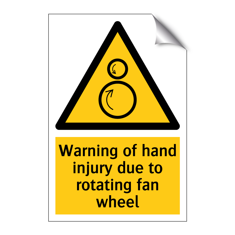 Warning of hand injury due to rotating fan wheel