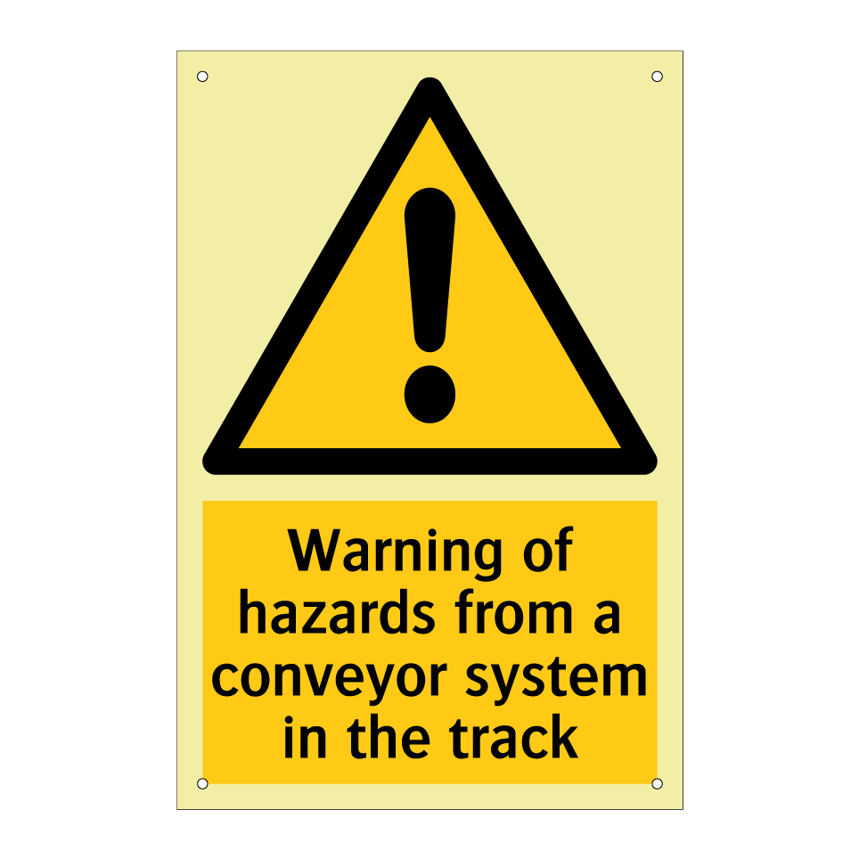 Warning of hazards from a conveyor system in the track