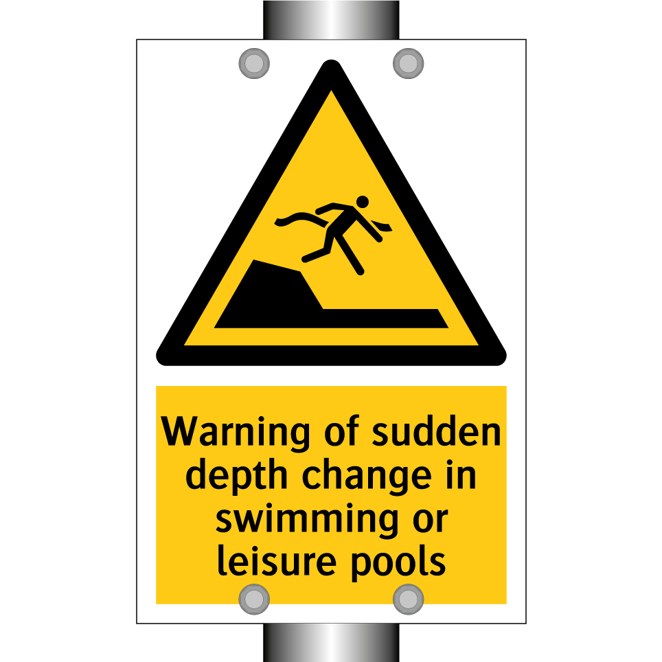 Warning of sudden depth change in swimming or leisure pools