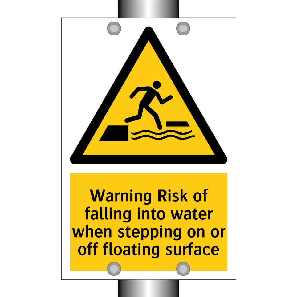 Warning Risk of falling into water when stepping on or off floating surface