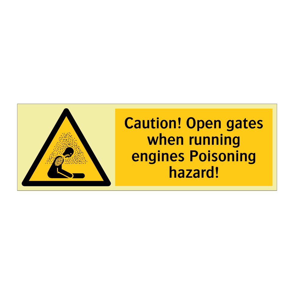 Caution! Open gates when running engines Poisoning hazard!