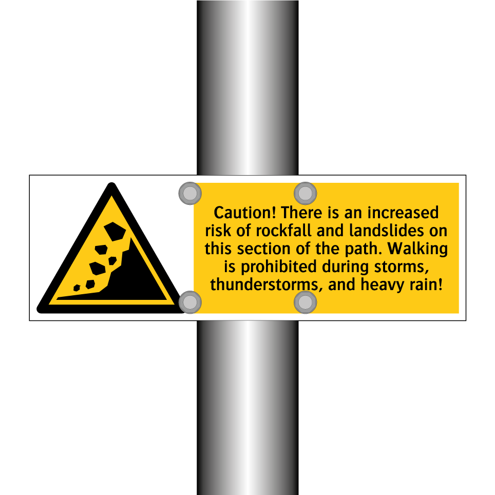 Caution! There is an increased risk of rockfall and landslides on this section of the path. Walking is prohibited during storms, thunderstorms, and heavy rain!