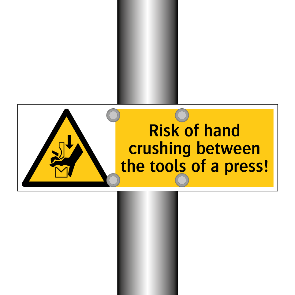 Risk of hand crushing between the tools of a press!