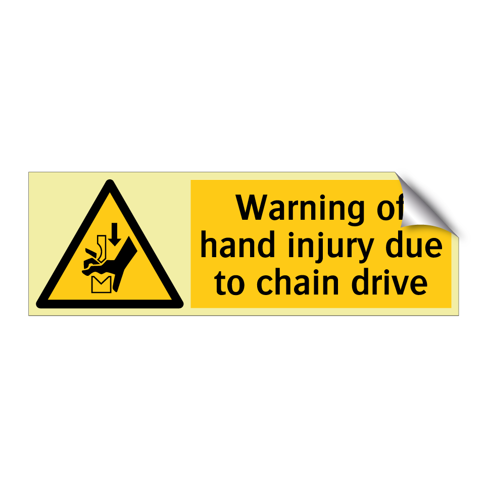 Warning of hand injury due to chain drive