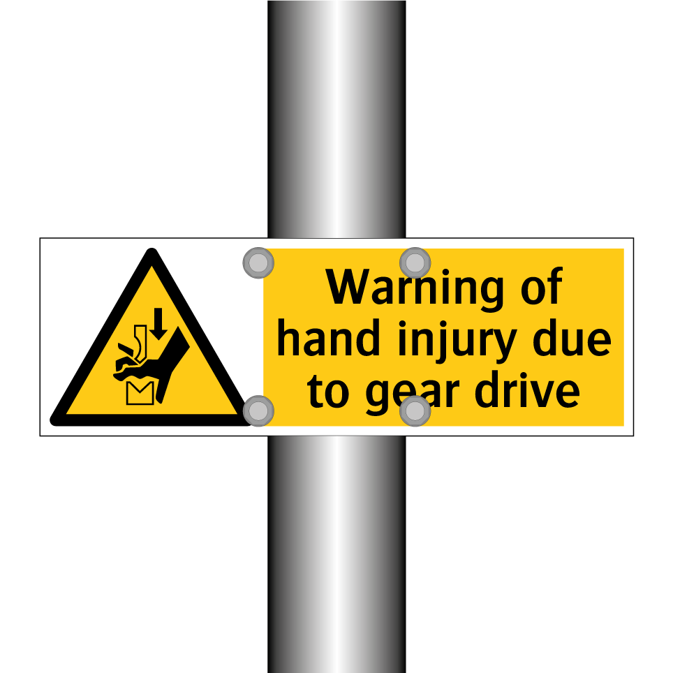 Warning of hand injury due to gear drive