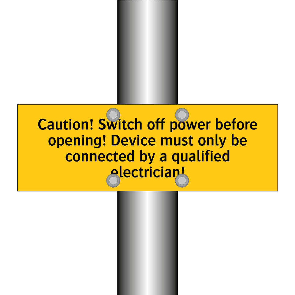 Caution! Switch off power before opening! Device must only be connected by a qualified electrician!
