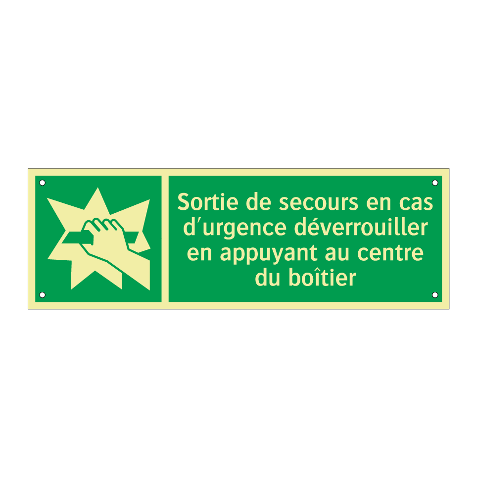 Sortie de secours en cas d'urgence déverrouiller en appuyant au centre du boîtier