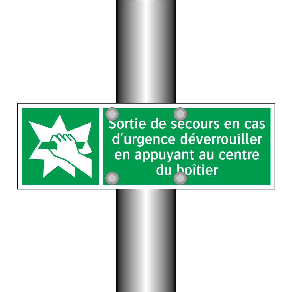 Sortie de secours en cas d'urgence déverrouiller en appuyant au centre du boîtier