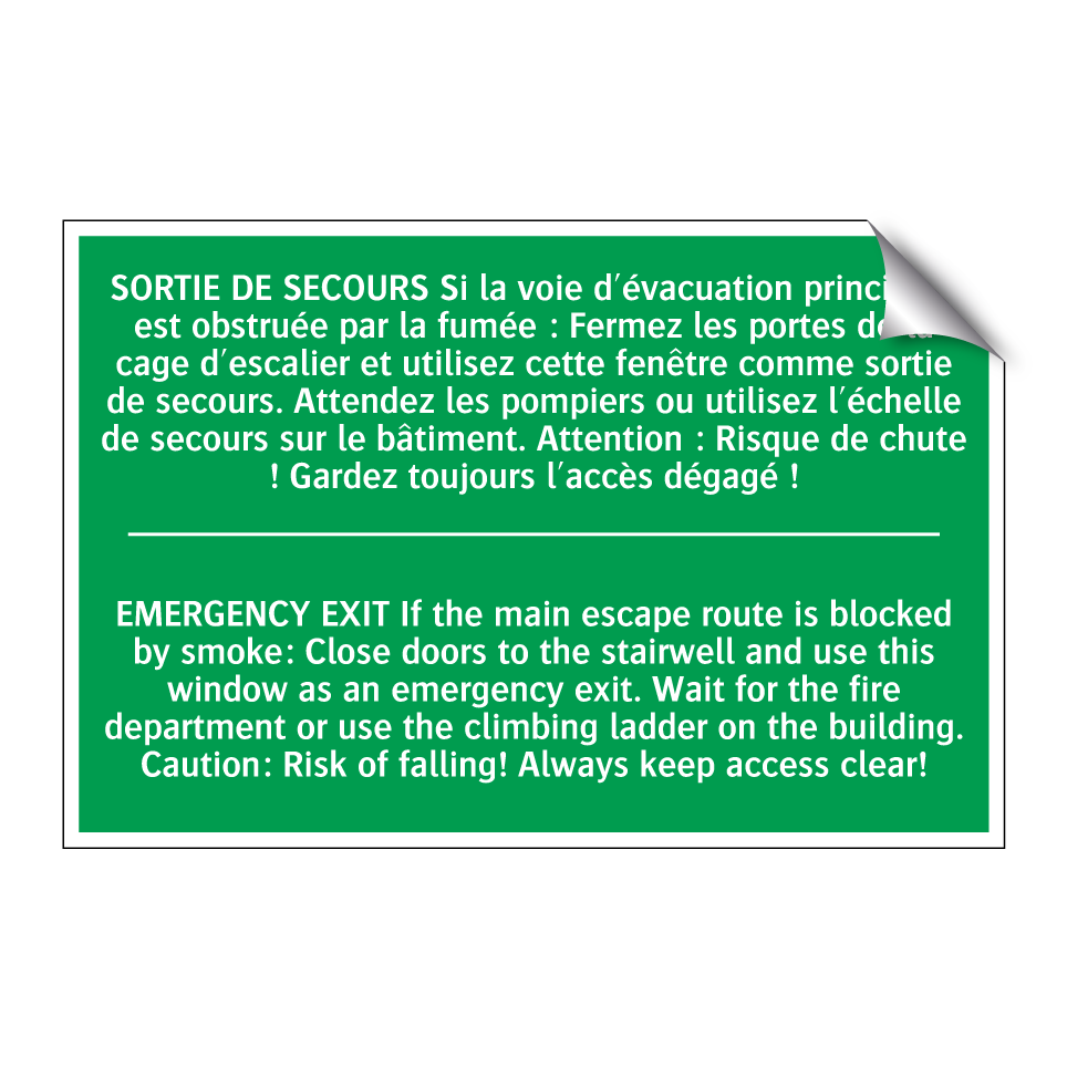 SORTIE DE SECOURS Si la voie d'évacuation /.../ - EMERGENCY EXIT If the main escape /.../