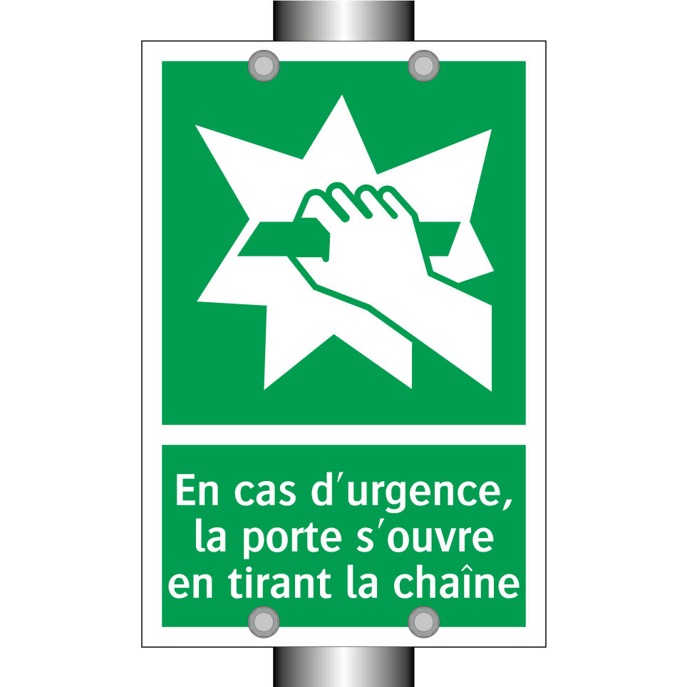 En cas d'urgence, la porte s'ouvre en tirant la chaîne