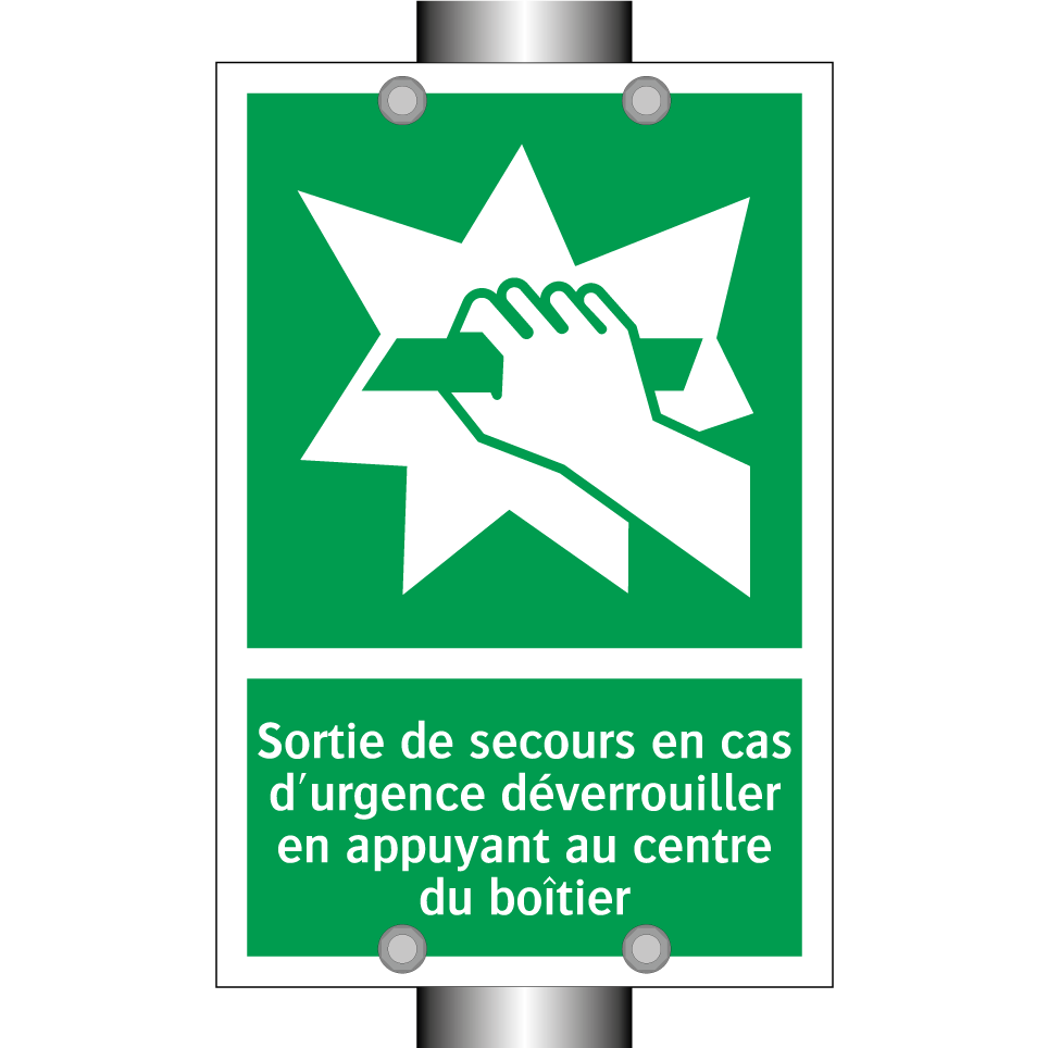 Sortie de secours en cas d'urgence déverrouiller en appuyant au centre du boîtier