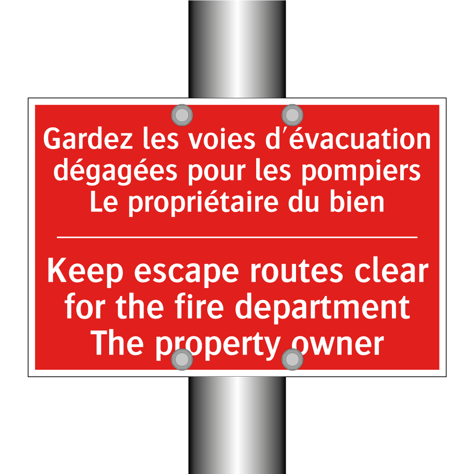 Gardez les voies d'évacuation /.../ - Keep escape routes clear for the /.../