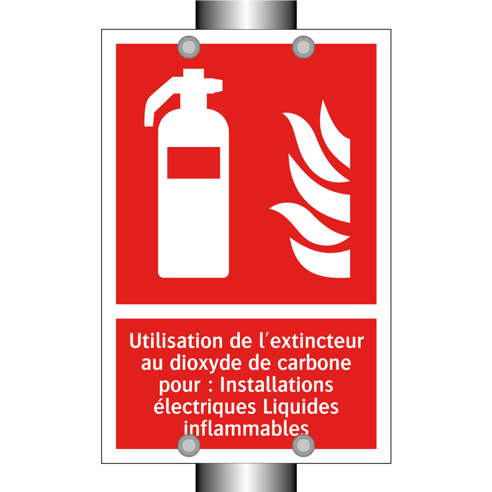 Utilisation de l'extincteur au dioxyde de carbone pour : Installations électriques Liquides inflammables