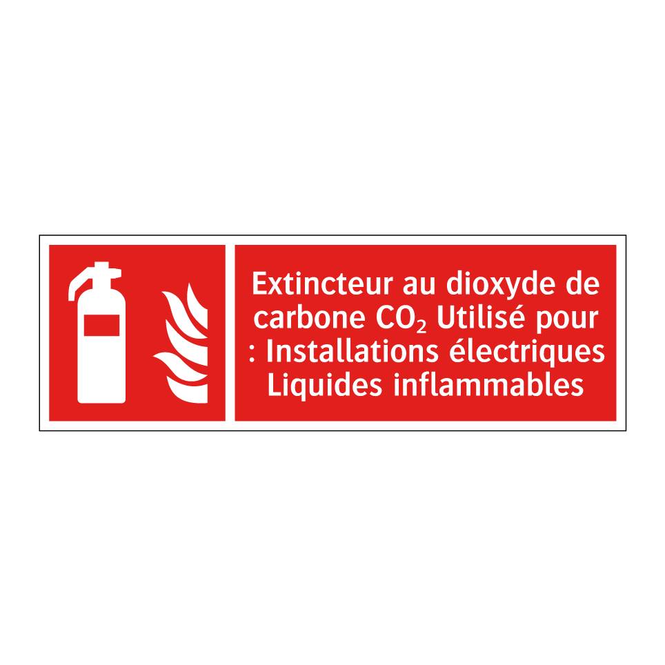 Extincteur au dioxyde de carbone CO₂ Utilisé pour : Installations électriques Liquides inflammables