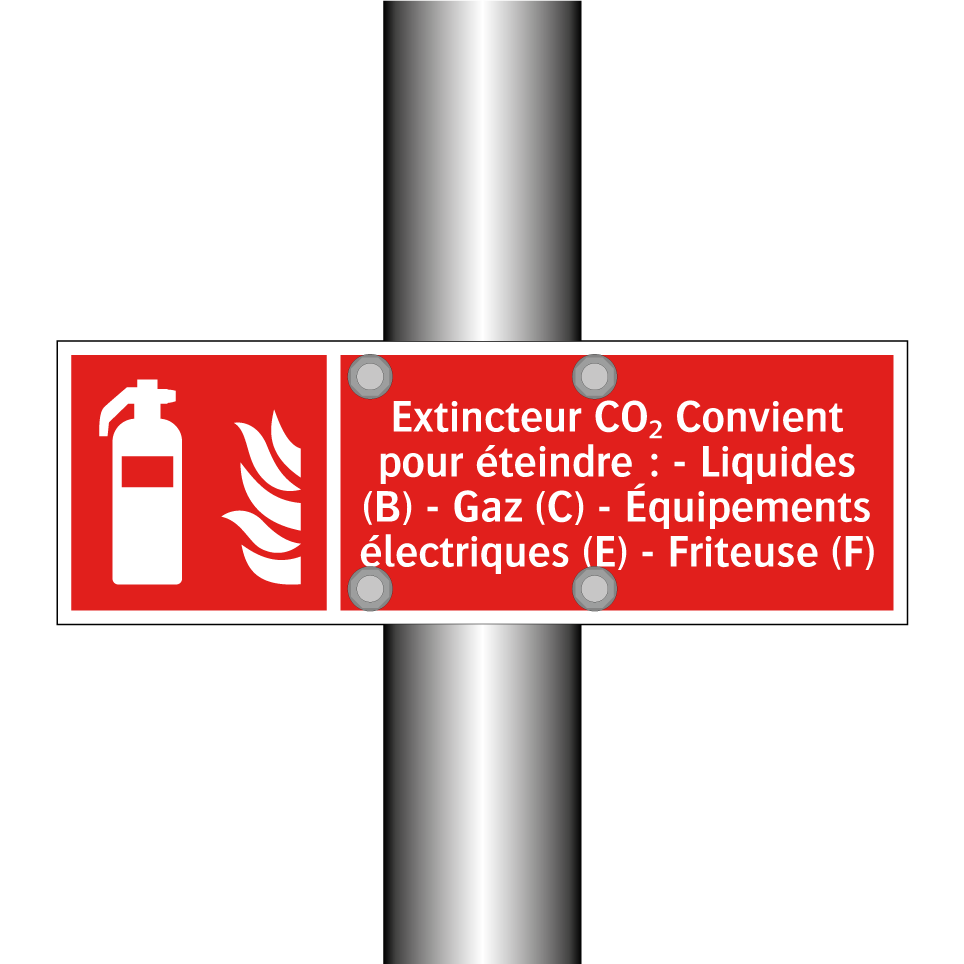 Extincteur CO₂ Convient pour éteindre : - Liquides (B) - Gaz (C) - Équipements électriques (E) - Friteuse (F)