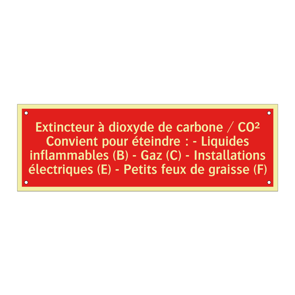 Extincteur à dioxyde de carbone / CO² Convient pour éteindre : - Liquides inflammables (B) - Gaz (C) - Installations électriques (E) - Petits feux de graisse (F)