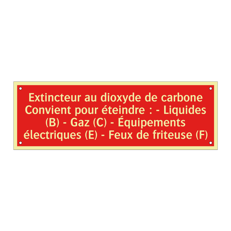 Extincteur au dioxyde de carbone Convient pour éteindre : - Liquides (B) - Gaz (C) - Équipements électriques (E) - Feux de friteuse (F)