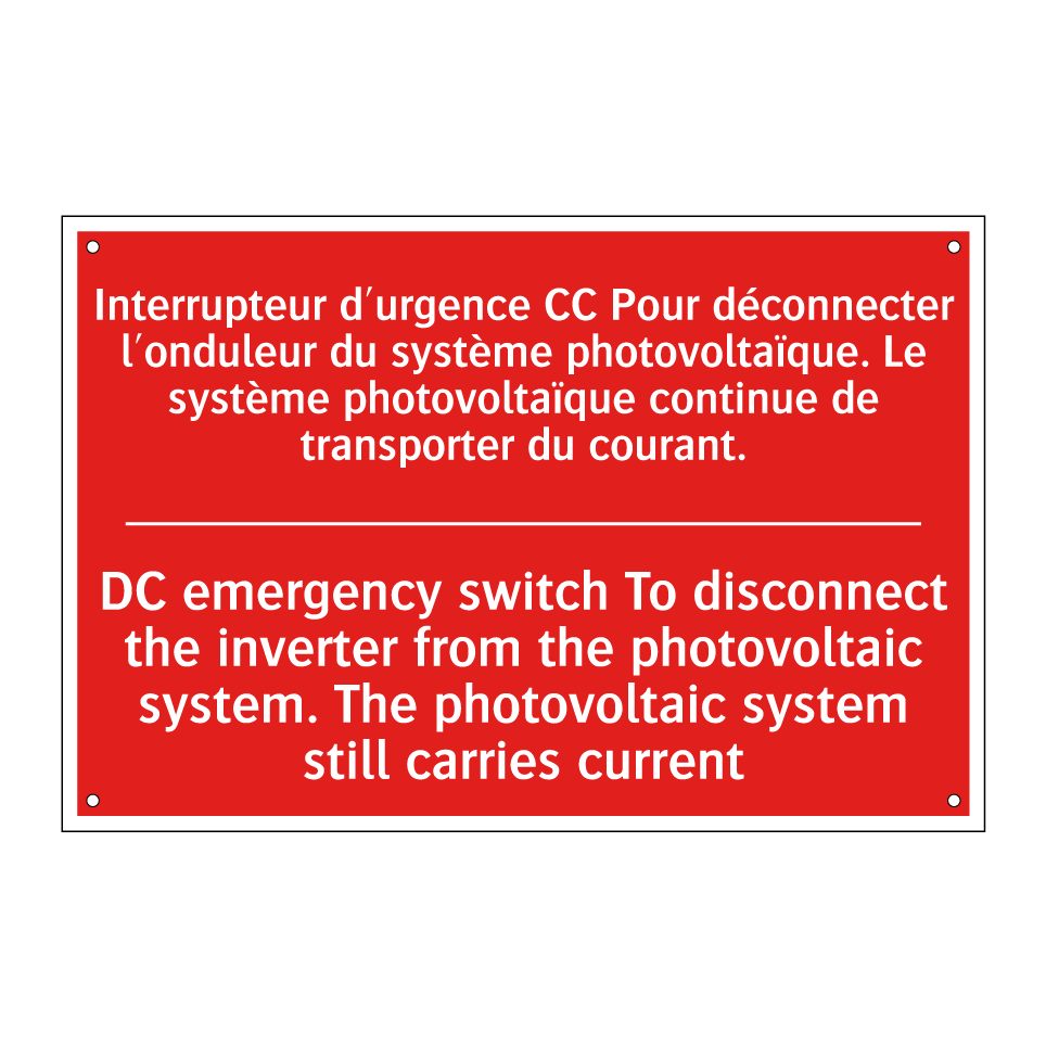 Interrupteur d'urgence CC Pour /.../ - DC emergency switch To disconnect /.../