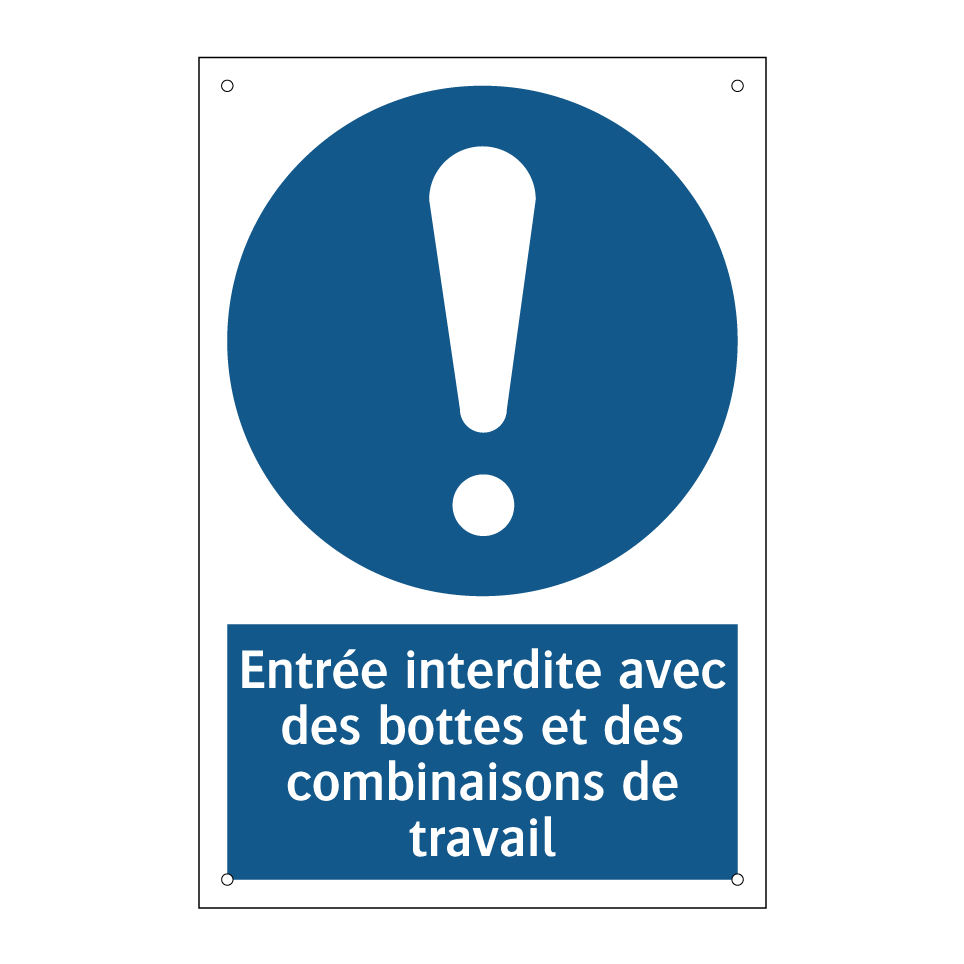 Entrée interdite avec des bottes et des combinaisons de travail