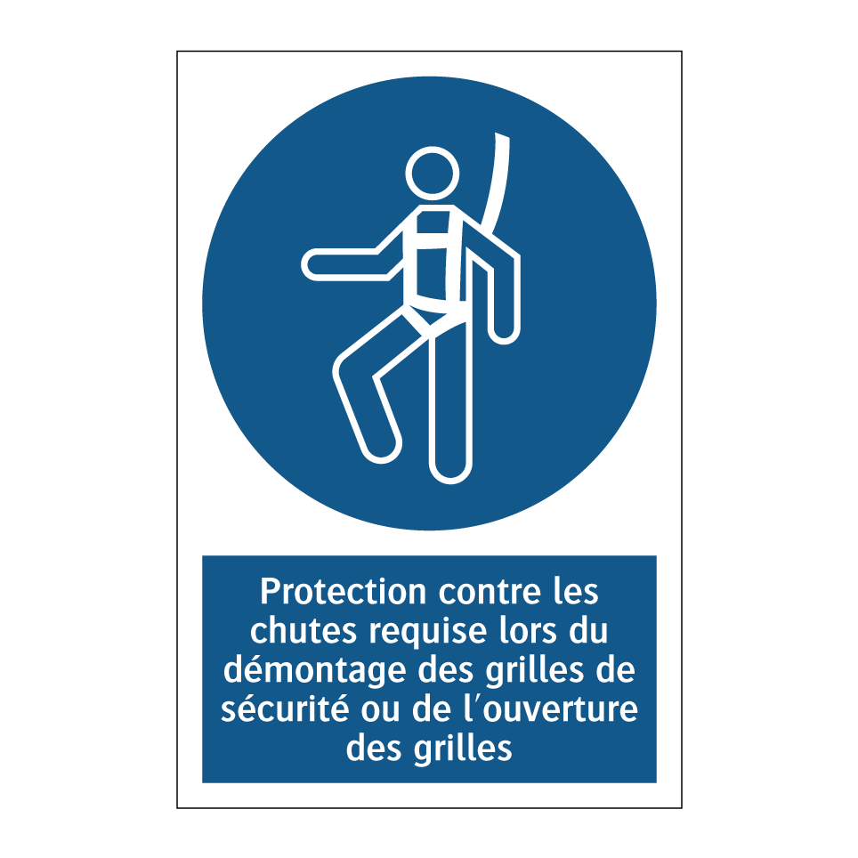 Protection contre les chutes requise lors du démontage des grilles de sécurité ou de l'ouverture des grilles