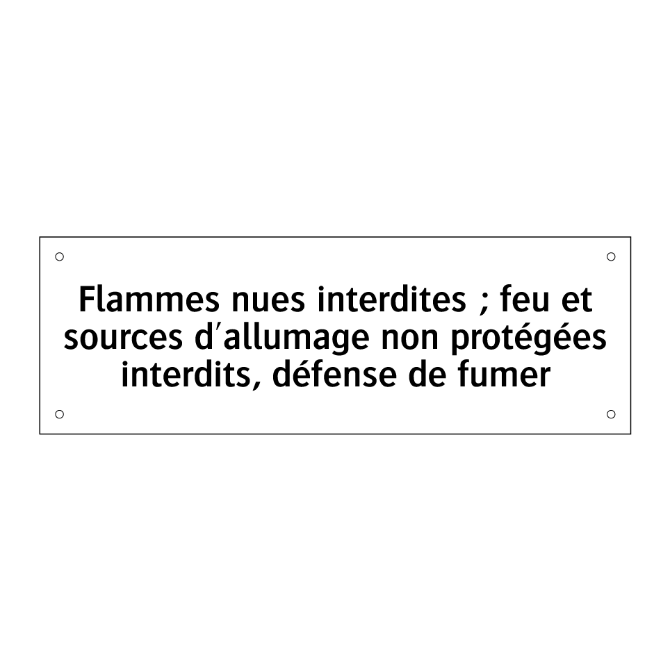 Flammes nues interdites ; feu et sources d'allumage non protégées interdits, défense de fumer