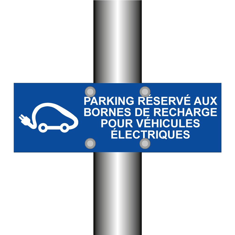 Parking réservé aux bornes de recharge pour véhicules électriques.