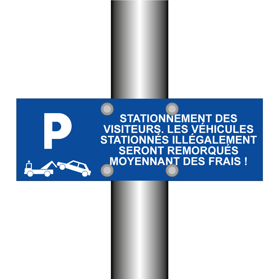 Stationnement des visiteurs. Les véhicules stationnés illégalement seront remorqués moyennant des frais !