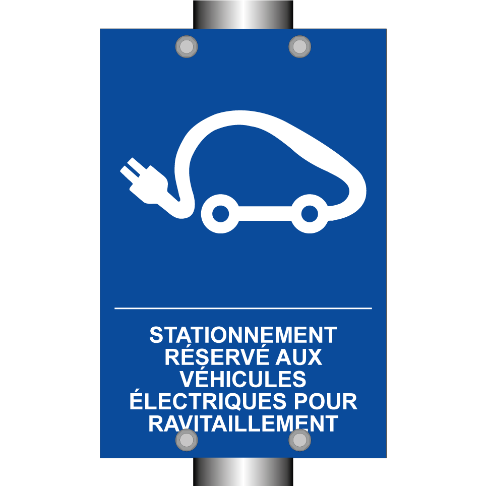 Stationnement réservé aux véhicules électriques pour ravitaillement.