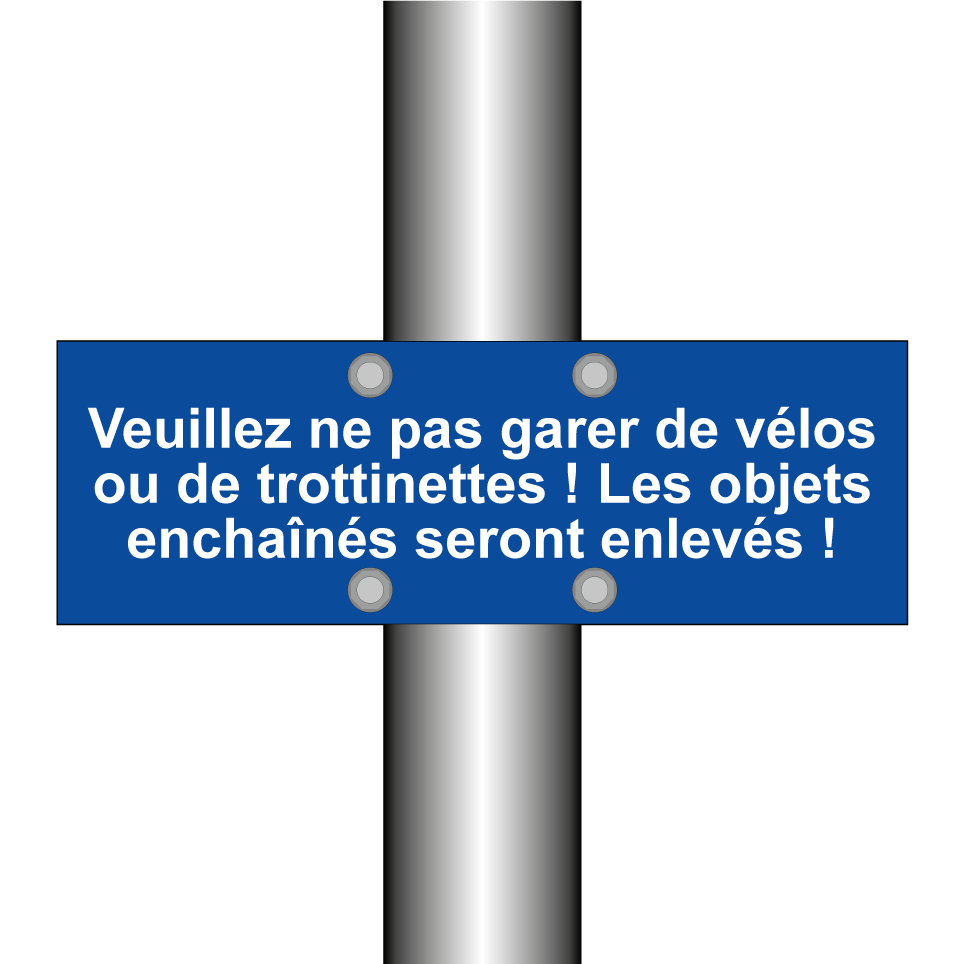 Veuillez ne pas garer de vélos ou de trottinettes ! Les objets enchaînés seront enlevés !