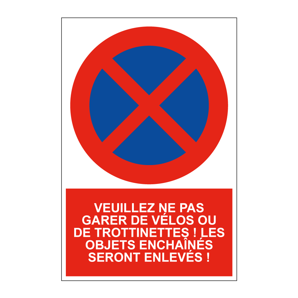 Veuillez ne pas garer de vélos ou de trottinettes ! Les objets enchaînés seront enlevés !